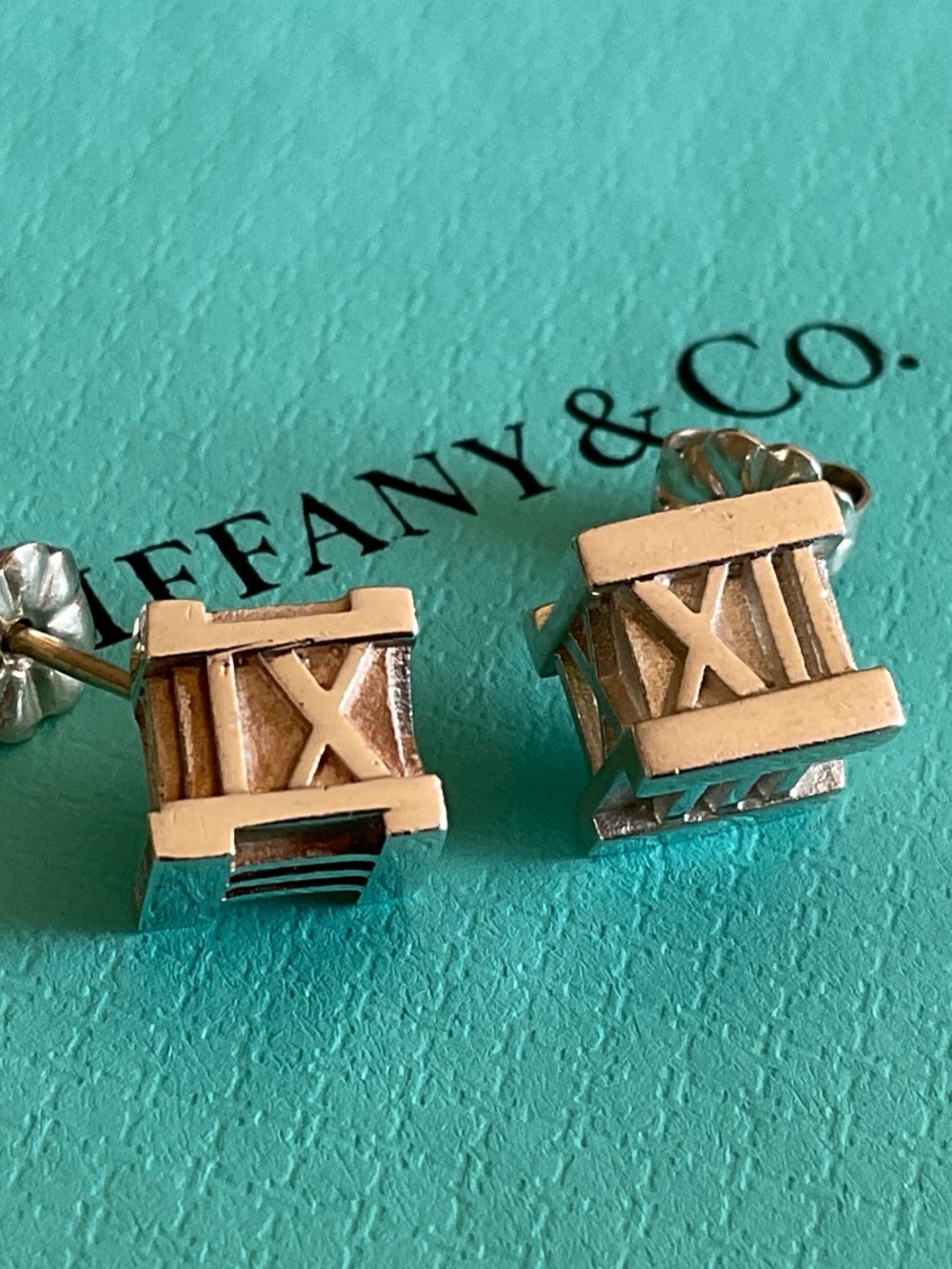 Tiffany & Co. Sterling Silver Roman Numeral IX Stud Earrings on Tiffany Blue - Picture 6 of 8